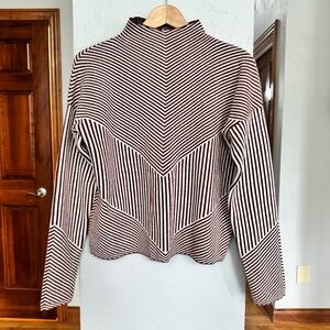 Cynthia Rowley Brown and Cream Chevron Striped Mockneck Sweater